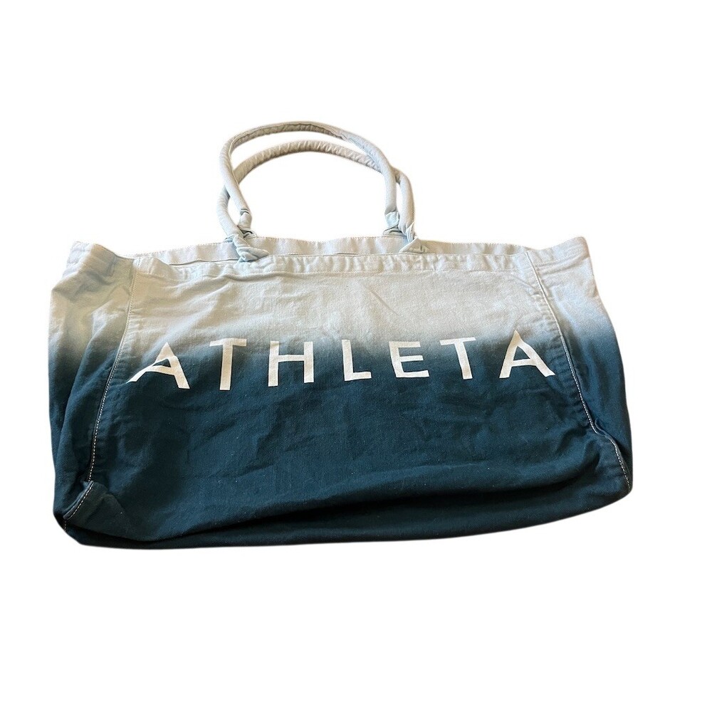 Athleta Tote Bag Womens Large Blue Ombre Dip Dye Beach Gym Travel Logo